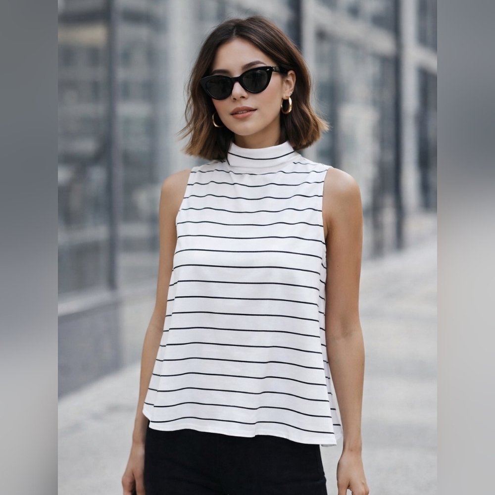 Monk & Lou/ Sleeveless top/ White with black lined stitching/  Size US S